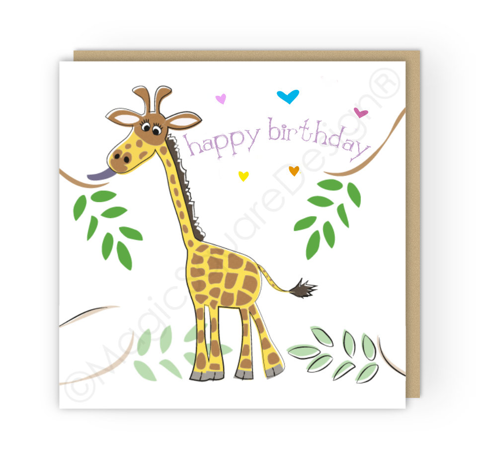 Giraffe Happy BIrthday Hearts Greetings Card