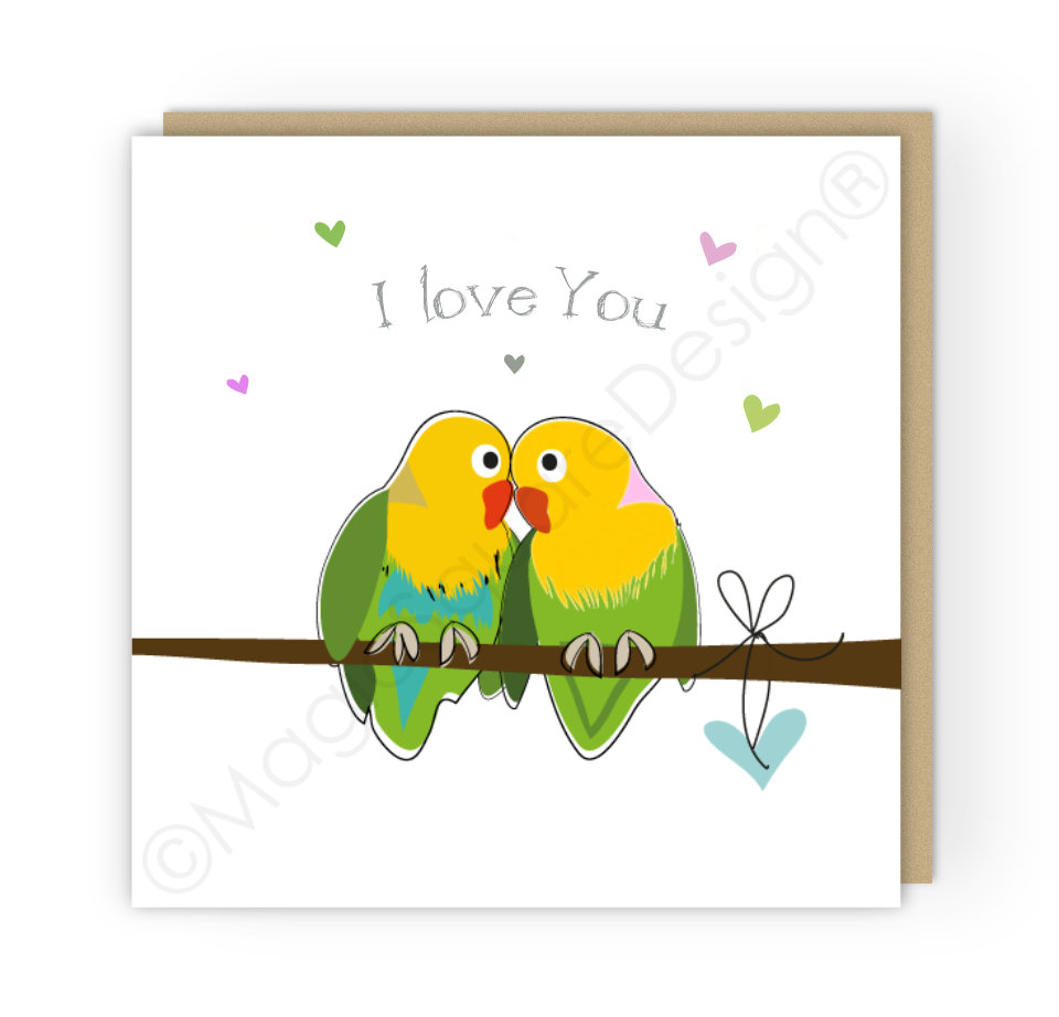 Lovebirds Grey I Love You Greetings Card