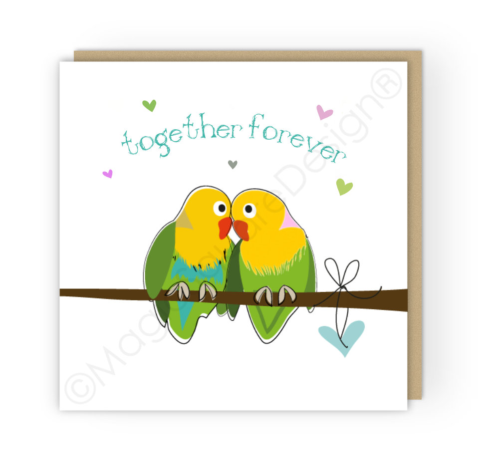Lovebirds Teal Together Forever Greetings Card