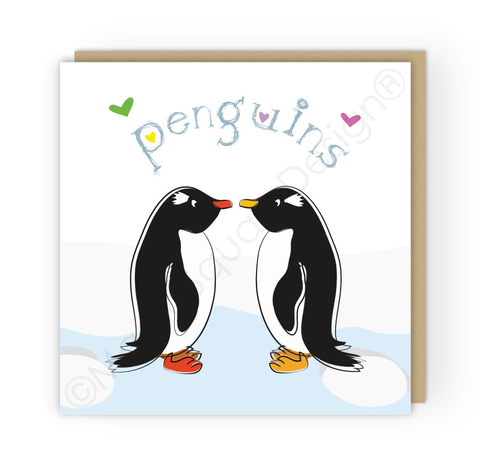Penguins Hearts Greetings Card