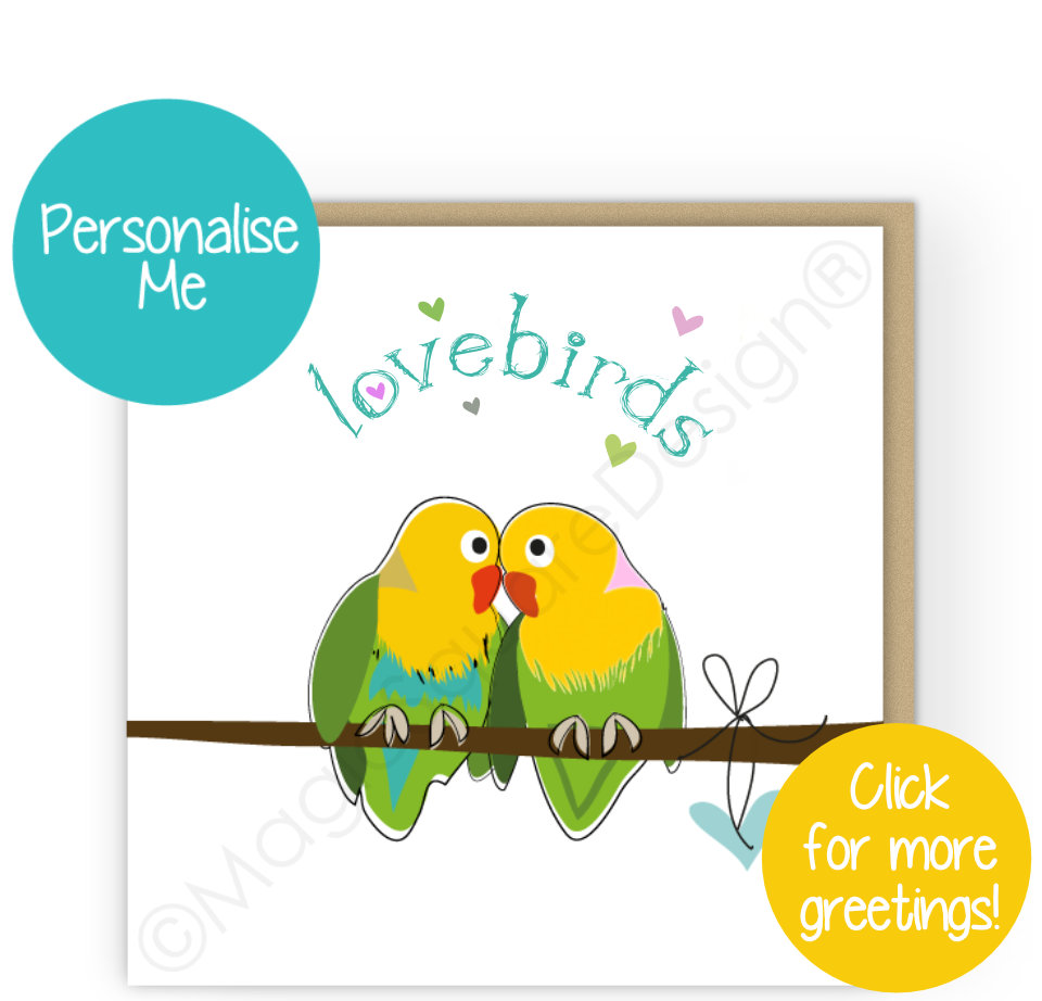 Lovebirds Teal Greetings Cards